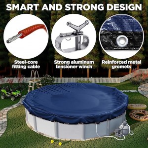 Above ground Pool Winter Cover 18’ Ft. Round, Includes Winch and Cable, Superior Strength & Durability, UV Protected, 18′, Solid Blue Above ground Pool Winter Cover 