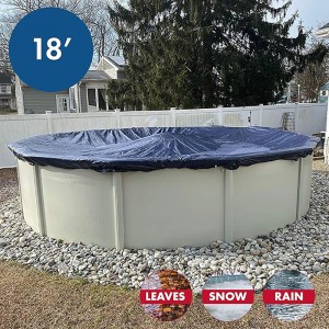 Above ground Pool Winter Cover 18’ Ft. Round, Includes Winch and Cable, Superior Strength & Durability, UV Protected, 18′, Solid Blue Above ground Pool Winter Cover 