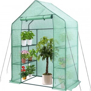 3 Tier 4 Wired Shelves Indoor lan Outdoor PE Greenhouse kanggo Taman / Patio / Latar mburi / Balkon