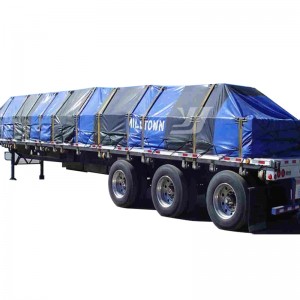 24'*27'+8'x8' Heavy Duty Vinyl Waterproof Black Flatbed Lumber Tarp Truck Cover သစ်ခွဲသား tarp 5